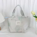 Vintage jacquard lunch bag with floral embossed pattern, spacious hand tote for daily use. - Light Blue Rose