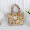 Vintage floral jacquard canvas lunch bag, portable large capacity office handbag storage. - Yellow Orange Jacquard