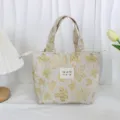 INS vintage embossed jacquard lunch bag large capacity canvas handbag for women daily commuting - Gold Thread Maple Leaf