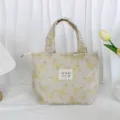 Vintage gold butterfly canvas bento bag large capacity handbag office storage tote - Gold Thread Butterfly