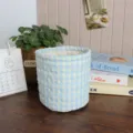 Korean ins-style quilted fabric storage basket blue white checkered desktop organizer bin - Bucket: Gingham Heart Pattern