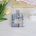 Blauwe ruit mini tas oortelefoon tasje schattige draagbare portemonnee met ring en drukknoop. - Blauw Wit Geruit