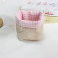 Panier de rangement en tissu vichy rose, organisateur de bureau mignon pour cosmétiques. - Nœud Kaki Gauffré