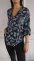 Women casual long sleeve floral print shirt with sequin pocket spring fashion top - S / Tops / Blue