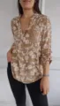 Casual long sleeve floral print blouse with sequin pocket for women, loose fit daily wear. - Yellow