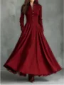 Vintage style long sleeve maxi dress with lace trim and button front burgundy. - S / Red