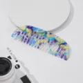 Bunter Acryl Marmor Haarkamm, vintage geschwungenes Design, antistatisches Friseurwerkzeug. - Meliertes Blau