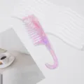 Pink marble wide tooth hair comb with hook handle, portable plastic styling comb for women. - Light Purple
