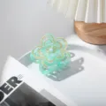 Grüne Acetat Blumen Haarklammer mit goldenen Linien elegante Haarschmuck Accessoires. - Cyan