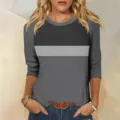 Casual colorblock 3/4 sleeve crewneck t-shirt for women stylish everyday wear comfortable top - S / Black Dark Gray