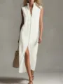 Vestido largo sin mangas para mujer con cremallera liso casual elegante estilo - S / Blanco