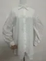 White jacquard puff sleeve shirt and shorts set for women, elegant casual commuting two piece. - S / Top And Bottom / White