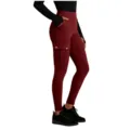 Women's high-waisted cargo yoga leggings with side pockets and button details for fitness. - S / Burgundy