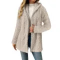 Women long fleece hooded cardigan jacket, casual winter warm zip up outerwear with pockets. - S / Apricot