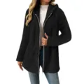 Women long black fleece hooded cardigan jacket with full zipper and soft warm winter style. - S / Black