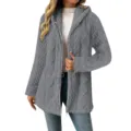 Women grey fleece hooded cardigan long sleeve zip up winter jacket casual outerwear coat - S / Gray
