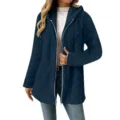 Dunkelblaue Fleece Kapuzenjacke, warmer langärmliger flauschiger Mantel mit Reißverschluss. - Marineblau
