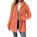 Damen lange Fleece Kapuzenjacke Cardigan Orange Winter Freizeit kuschelige Oberbekleidung - Koralle