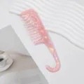 Pink wide tooth comb with hook handle, anti-static hair styling tool for daily use. - Pink