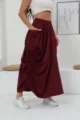 Casual high-waist maxi skirt with side ruching, large pockets, and irregular hemline. - S / Dark Red