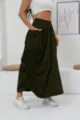Detailed view of the green maxi skirt with side pockets and stylish drawstring ruching. - S / Black