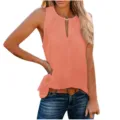 Dames Zomer Casual Mouwloos Tanktop V-Hals Metalen Gesp Effen Kleur Vest Topjes - S / Perzik