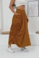 Casual maxi skirt with elastic waist, side pocket and ruched drawstring design in caramel. - S / Earthy Yellow