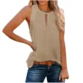 Dames casual kaki mouwloze tanktop met metalen gesp V-hals zomer mode basic shirtje - S / Khaki