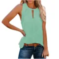Vrouwen zomer casual mouwloos tanktop sleutelgat v-hals effen kleur mode basic shirt top - S / Smaragdgroen