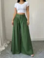 High-waisted wide-leg trousers for women, elegant drape casual long pants stylish. - Green