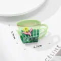 Green tea cup acetate hair claw clip, cute flower design shark clip for women styling. - Teacup Style (QY0121) / Light Green