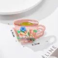 Pink teacup hair claw clip with cute blue flower, unique acetate shark clip for half updo. - Teacup Style (QY0121) / Peach