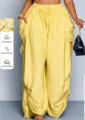 Pantaloni lunghi larghi casual da donna coulisse vita elastica leggero traspirante comodo. - Giallo chiaro