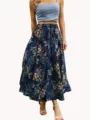 Floral maxi skirt for women with elastic waist and stylish bohemian print design for summer. - S / Dark Blue