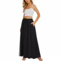 Women casual solid black maxi skirt, elastic waist long skirt variant, elegant daily wear style. - S / Black