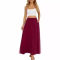 Women high waist maxi skirt with pockets solid color long casual skirt variant new. - S / Burgundy