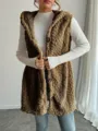 Women's autumn winter casual solid color fleece hooded button vest warm outerwear - Camel
