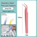 Stainless steel blunt tip tweezers in dark pink, 100mm length and 1mm thickness for use. - Tweezers / Pink