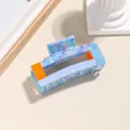 Acetat geometrische Haarklammer für Damen, stilvolle blaue und orange Haifischklaue Clip. - Blau