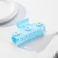 Blaue karierte Haarklammer mit süßem Blumenmuster für Damen elegante Haarschmuck - Hellblau