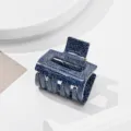 Blauer Jeans-Struktur Haarklammer, minimalistischer Acetat Hai-Clip fuer das taegliche Styling. - Quadratische Klammer / Dunkelblau