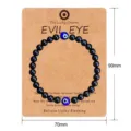 Evil eye black beaded stretch bracelet on display card, stylish bohemian lucky jewelry for women. - Black Evil Eye Style 1 - With Card