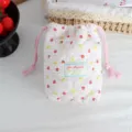 Quilted padded drawstring camera bag, cute strawberry and rabbit portable storage pouch - Light Pink