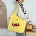 Bolso tote de lona bordado de cerezas amarillas bolso de hombro casual de gran capacidad - Look Cereza Amarillo