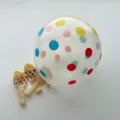 Close-up detail of inflated transparent latex balloon with multi-color polka dots - Transparent with Colored Polka Dots