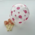 Detail of transparent latex balloon with pink polka dots and uninflated options - Transparent Pink Polka Dot Style / Transparent Pink