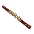 Punk-Armband aus rotem Leder mit goldenen Metallkettengliedern und Druckknopfverschluss - Punk-Stil Ketten-Design / Kaffeebraun