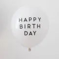 White latex balloon with bold black Happy Birthday print - White with HB Print Style