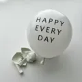 Thickened white latex balloon with minimalist Happy Every Day printed text for parties - White with HEV Print Style
