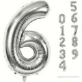 Silberner Folienballon Nummer 6 für Geburtstagsparty Deko - Silberne Nummer 6